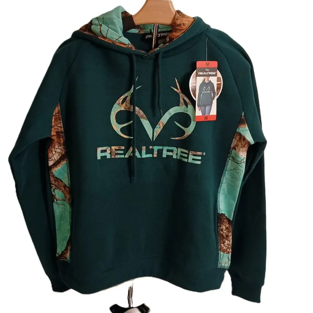 Realtree Women’s Green Camo Accent Hoodie Sweatshirt Kangaroo Pocket Size M NWT - Picture 1 of 16